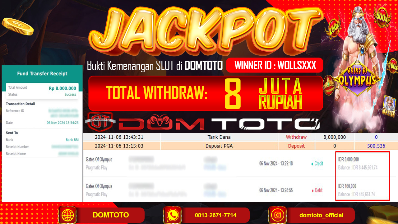 JACKPOT SLOT GATE OF OLYMPUS 06 NOVEMBER 2024